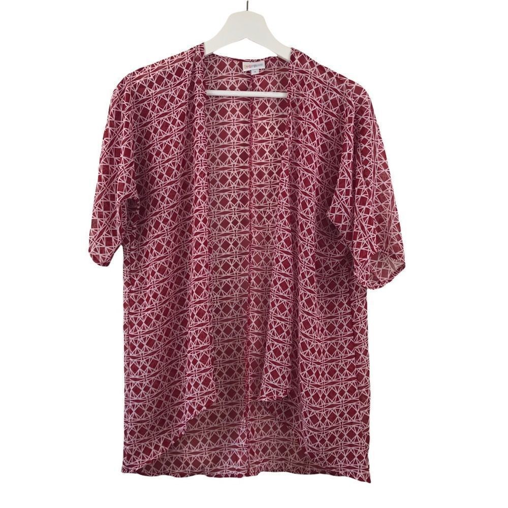 LuLaRoe wine and off white geometric‎ print kimono size 3
